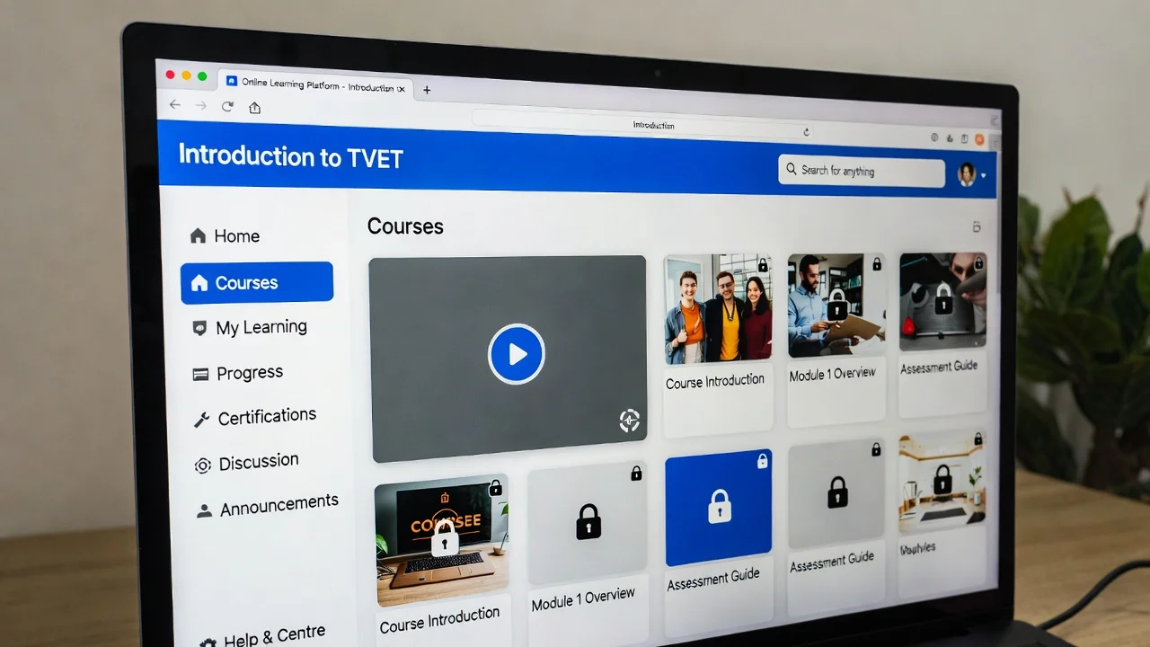 Angled view of an online learning platform course page